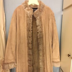 Calf length faux fur coat